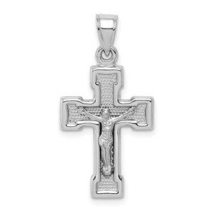 Million Charms 925 Sterling Silver Rhodium-plated Hollow Latin Crucifix Pendant